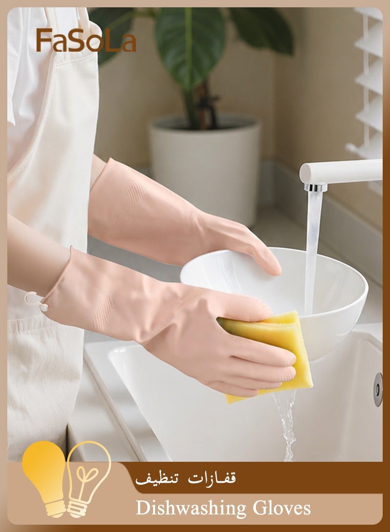 Fasola Dishwashing Gloves, Cleaning Gloves, Kitchen Gloves with Hanging Hooks, Long Waterproof Non-Slip Latex Household Gloves for Washing Dishes, Laundry and Bathroom (Pink, M) - Image 1