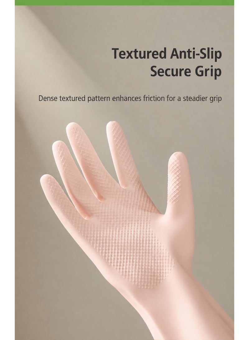 Fasola Dishwashing Gloves, Cleaning Gloves, Kitchen Gloves with Hanging Hooks, Long Waterproof Non-Slip Latex Household Gloves for Washing Dishes, Laundry and Bathroom (Pink, M) - Image 4