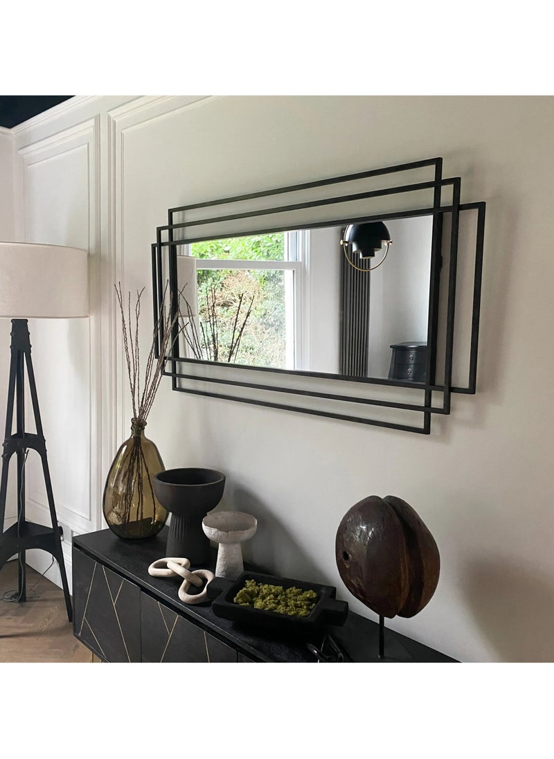 HOME TASTE - TOMSUN Modern Black Metal Rectangular Wall Mirror with Multi-Frame Design - Image 1