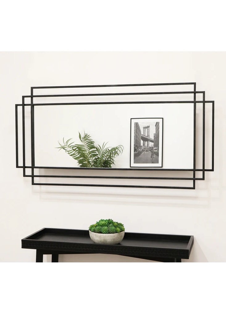 HOME TASTE - TOMSUN Modern Black Metal Rectangular Wall Mirror with Multi-Frame Design - Image 1