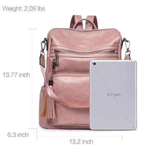 CLUCI Backpack Purse for Women Fashion Two Toned Leather Designer Travel Large Ladies Shoulder Bags with Tassel pink - Image 3