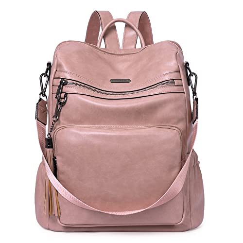 CLUCI Backpack Purse for Women Fashion Two Toned Leather Designer Travel Large Ladies Shoulder Bags with Tassel pink - Image 1