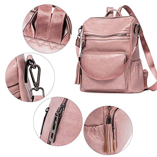 CLUCI Backpack Purse for Women Fashion Two Toned Leather Designer Travel Large Ladies Shoulder Bags with Tassel pink - Image 5