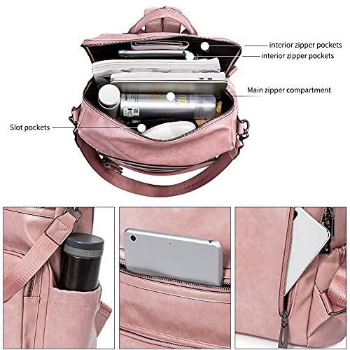 CLUCI Backpack Purse for Women Fashion Two Toned Leather Designer Travel Large Ladies Shoulder Bags with Tassel pink - Image 4
