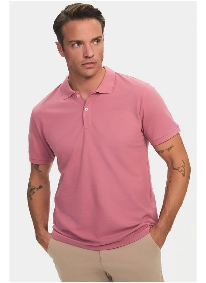 جون June Men Regular Fit 100% Cotton Polo Neck Tshirt Rose