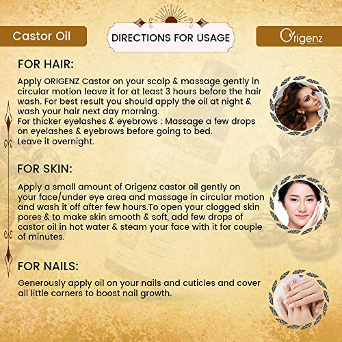 Origenz Natural Castor Oil 200 ml for Hair Care, Moisturized Skin, Face, Eyebrow, Nails, Eyelashes, Belly Button | Cold Pressed Arandi Ka Tel | In Bottle 6.76 oz (100ml X 2) - Image 3