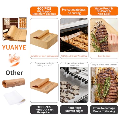 YUANYE 400PCS Parchment Paper Baking Sheets, 12"x16" Unbleached Precut Half Parchment Paper for Baking, Non-Stick Baking Paper for Baking, Grillin, Steaming Bread Cookies, Oven, Air Fryer, Microwave - Image 4