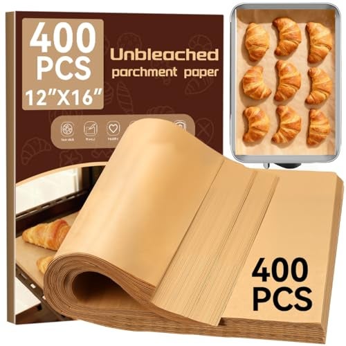 YUANYE 400PCS Parchment Paper Baking Sheets, 12"x16" Unbleached Precut Half Parchment Paper for Baking, Non-Stick Baking Paper for Baking, Grillin, Steaming Bread Cookies, Oven, Air Fryer, Microwave - Image 1