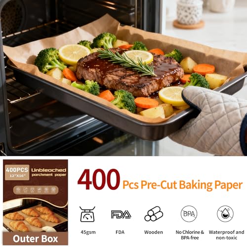 YUANYE 400PCS Parchment Paper Baking Sheets, 12"x16" Unbleached Precut Half Parchment Paper for Baking, Non-Stick Baking Paper for Baking, Grillin, Steaming Bread Cookies, Oven, Air Fryer, Microwave - Image 5