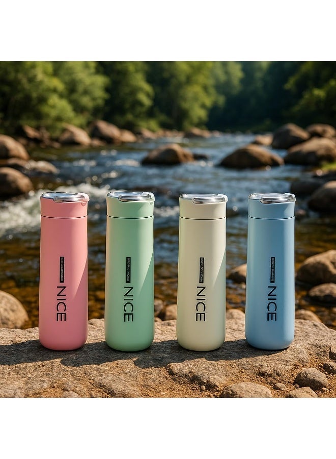 NICE Portable Glass Flask – 400ml Leak-proof Water Bottle, Stylish Travel Flask for Hot & Cold Beverages, Durable & Eco-friendly Design,  Emerald green - Image 3
