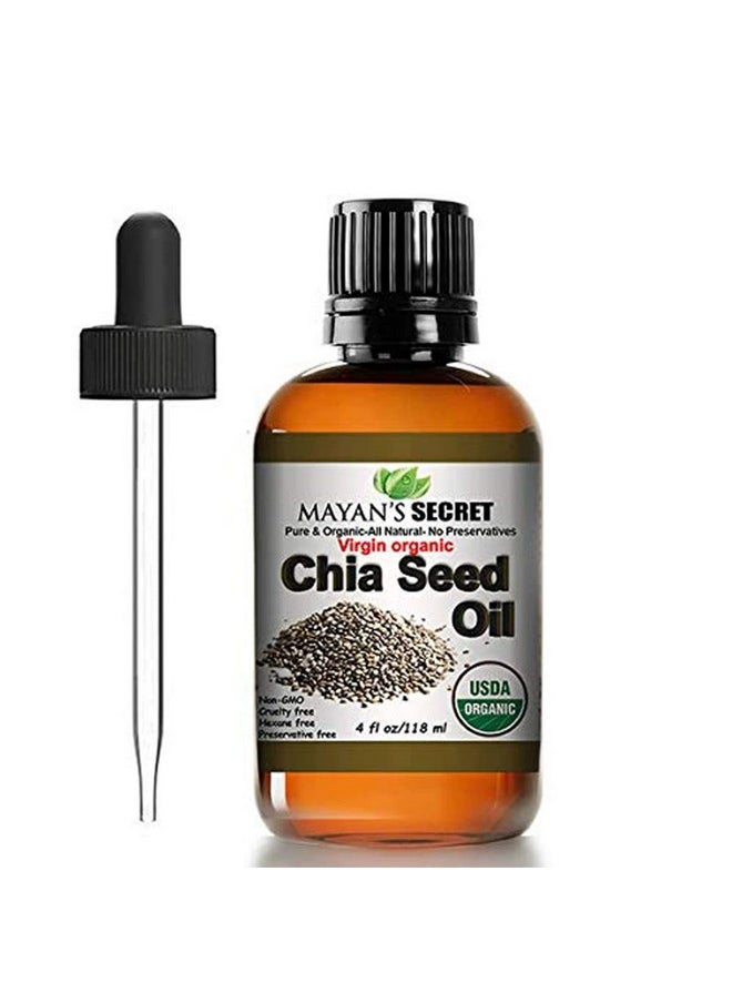 Mayan's Secret Chia Seed Oil, Usda Certified Virgin Organic,100% Pure & Natural, Cold Pressed Virgin, Unrefined In Amber Glass Bottle W/Glass Eyedropper For Easy Application (4 Oz /118 Ml)  - Image 1