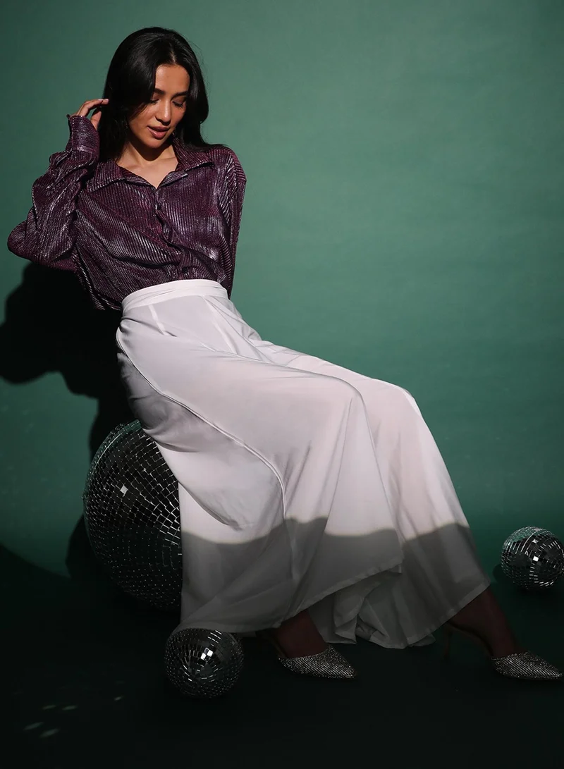 Pinacolada  Women's Plum Purple Metallic Pleated Shirt for Women | Best Price UAE