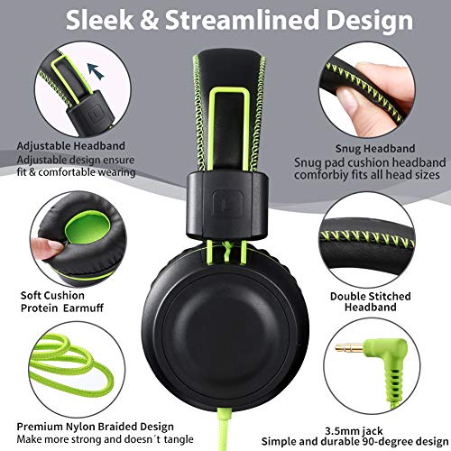 POWMEE M2 Kids Headphones Wired Headphone for Kids,Foldable Adjustable Stereo Tangle-Free,3.5MM Jack Wire Cord On-Ear Headphone for Children/Teens/Girls/School/Kindle/Airplane/Plane/ (Black) - Image 2