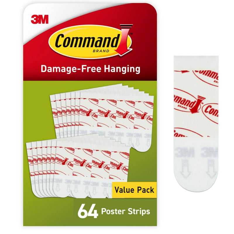Command Poster Strips Value Pack, 64 Strips Damage-Free Poster Hangers, No Tools Requried, Great for Home, Room, Wall, Office, and Dorm Decor, White Adhesive - Image 1