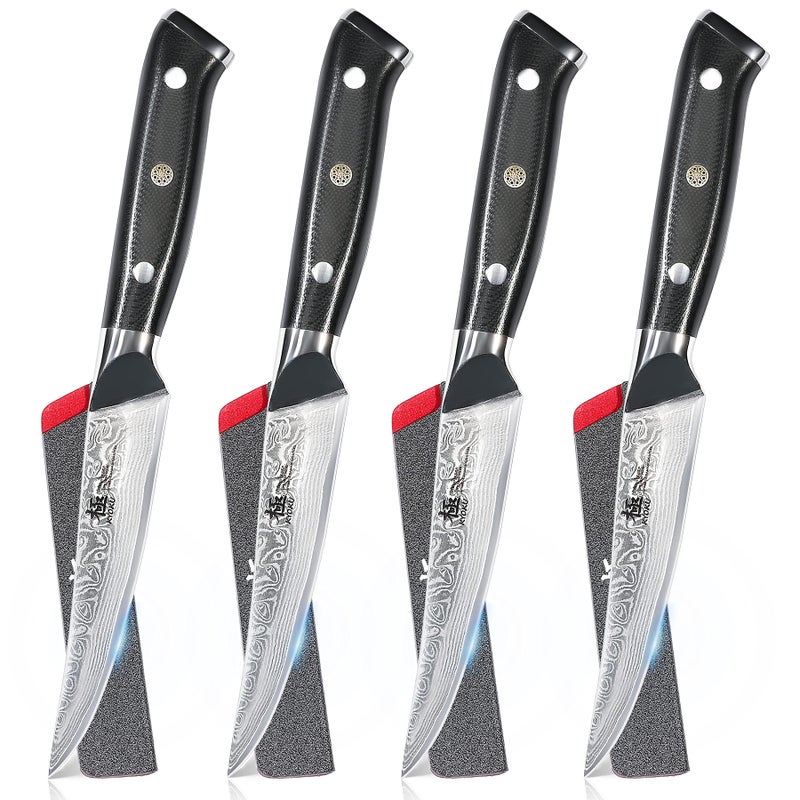KYOKU Damascus Non-Serrated Steak Knives Set of 4 - Shogun Series - Japanese VG10 Steel - with Sheath & Case - Image 1