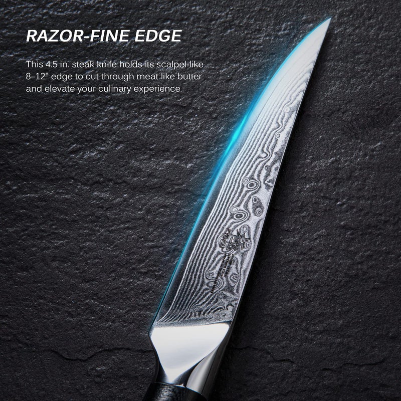 KYOKU Damascus Non-Serrated Steak Knives Set of 4 - Shogun Series - Japanese VG10 Steel - with Sheath & Case - Image 4