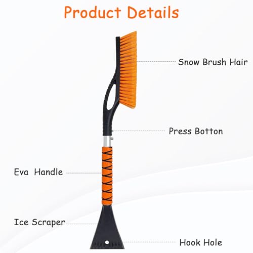 Wewymewo 27'' Snow Brush and Ice Scrapers for Car Windshield, 2-in-1 Car Accessories Detachable Snow Ice Scraper and Brush with Foam Grip for Cars, Trucks, SUVs - Image 4