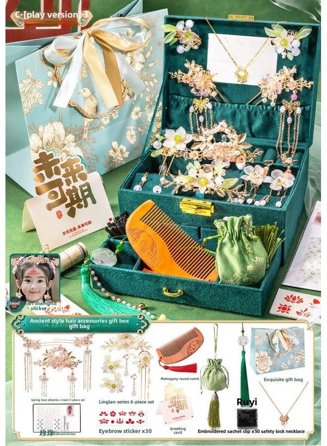 National Fashion Girls' Birthday Gift Wear Bracelet Antique Beaded Children's Toy Glazed Jewelry DIY Handmade-Color:Play Lily Of The Valley And Phoenix Crown Gift Bag + Pearl Diamond Sticker - Image 1