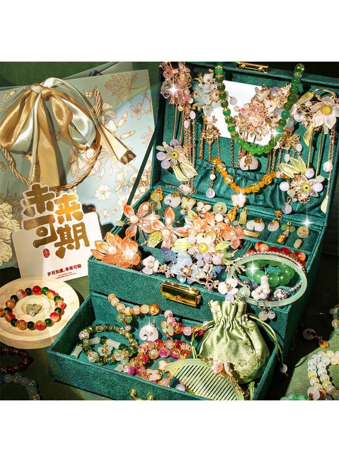 National Fashion Girls' Birthday Gift Wear Bracelet Antique Beaded Children's Toy Glazed Jewelry DIY Handmade-Color:Play Lily Of The Valley And Phoenix Crown Gift Bag + Pearl Diamond Sticker - Image 2