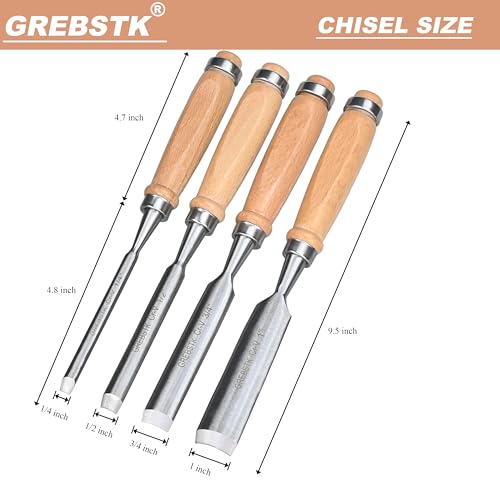 GREBSTK 4pcs Semicircle Chisel Set Carpenter Gouge Chrome Vanadium Steel Semi-Circular Cr-V Woodworking Carving Chisel - Image 2