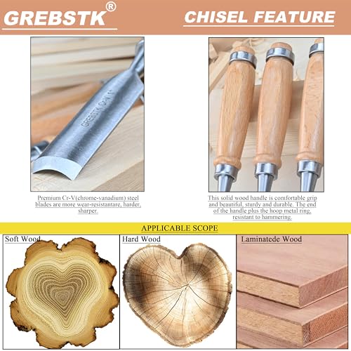 GREBSTK 4pcs Semicircle Chisel Set Carpenter Gouge Chrome Vanadium Steel Semi-Circular Cr-V Woodworking Carving Chisel - Image 4