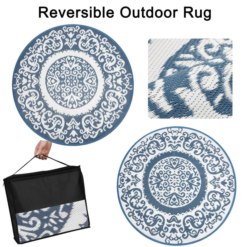 Homcomoda Reversible Outdoor Rugs for Patio 5â€™ Round Plastic Straw Patio Rugs Non Fading Lightweight RV Camping Mat Waterproof Area Rug Floor Carpet for Deck Picnic Backyard Beach BBQ Living Room - Image 4