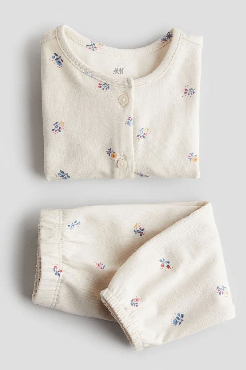 اتش اند ام طقم قطني مزين بطبعة - عبوة من قطعتين