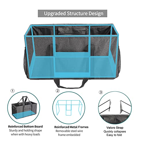 Joyfol Day Extra Large Utility Tote Bag, Reusable Grocery Bags Foldable,Upgraded Metal Frame, With Sturdy Handles Reinforced Bottom Heavy Duty Oxford Fabric Moving Shopping Bags, Gray - Image 3