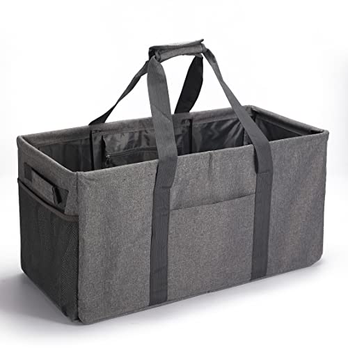 Joyfol Day Extra Large Utility Tote Bag, Reusable Grocery Bags Foldable,Upgraded Metal Frame, With Sturdy Handles Reinforced Bottom Heavy Duty Oxford Fabric Moving Shopping Bags, Gray - Image 1
