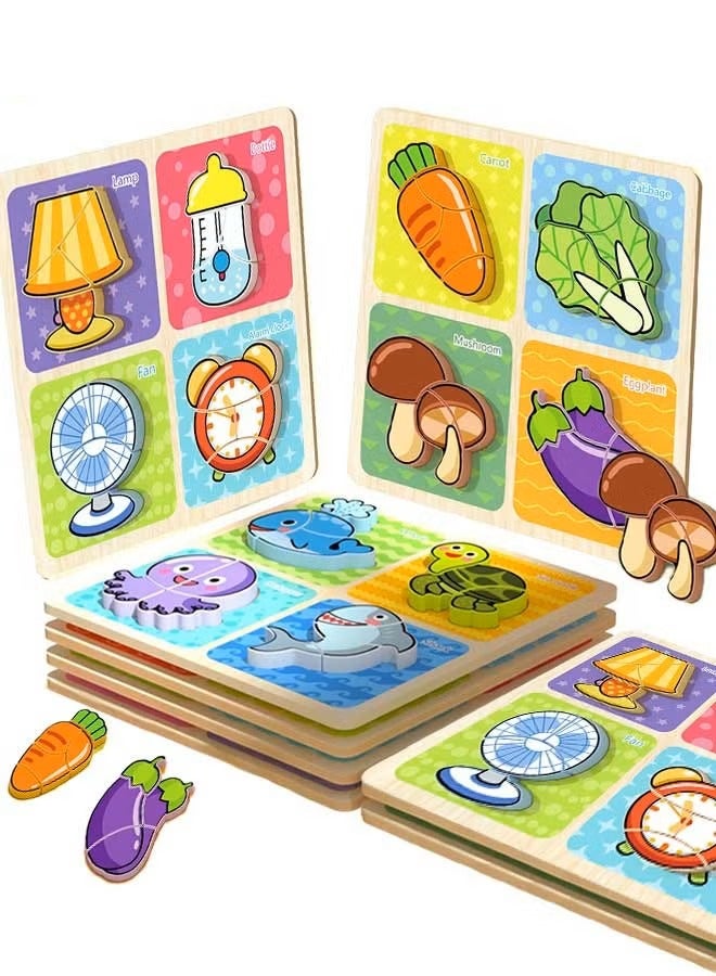 سوفام 3 مجموعات من اللغز الخشبي للأطفال -مواضيع الحيوانات المحيطية والخضروات والأثاث - Image 1