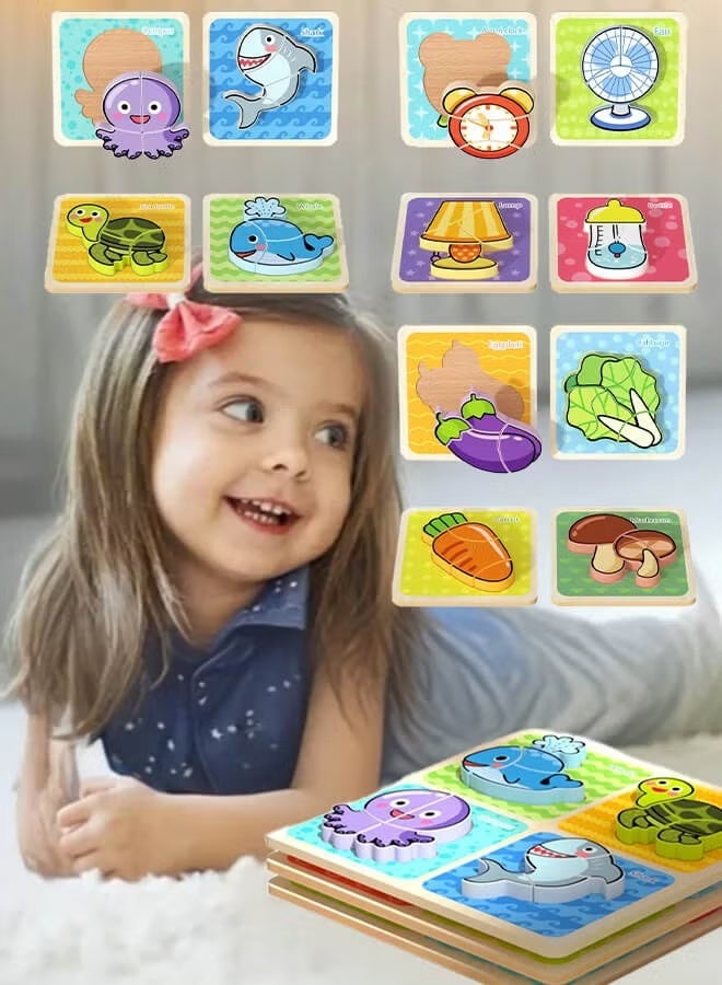 سوفام 3 مجموعات من اللغز الخشبي للأطفال -مواضيع الحيوانات المحيطية والخضروات والأثاث - Image 2