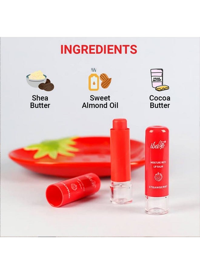 Iba Pure Lips Moisture Rich Lip Balm - Strawberry 4.5 G | For Pigmented Dry Damaged & Chapped Lips | Enriched With Cocoa Butter Shea Butter L Glossy Finish| 100% Natural | Halal Certified & Vegan  - Image 3