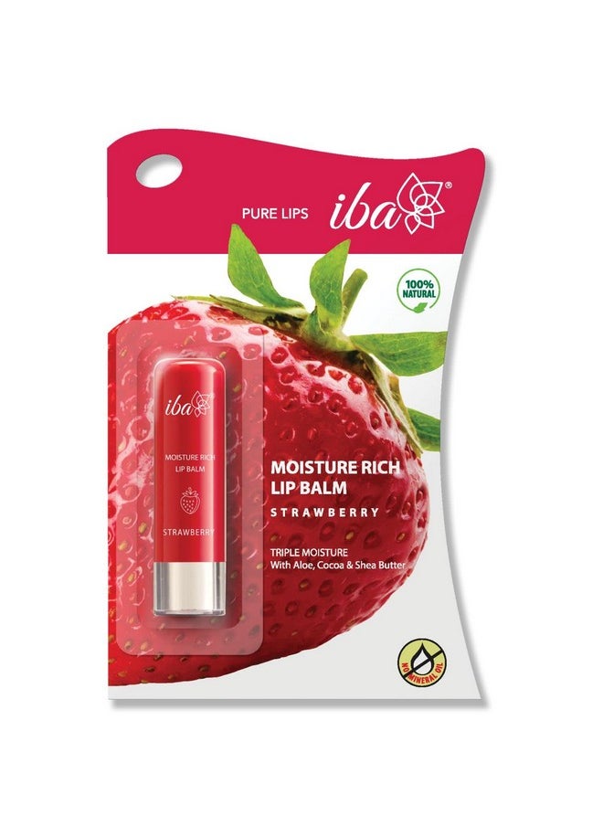 Iba Pure Lips Moisture Rich Lip Balm - Strawberry 4.5 G | For Pigmented Dry Damaged & Chapped Lips | Enriched With Cocoa Butter Shea Butter L Glossy Finish| 100% Natural | Halal Certified & Vegan  - Image 1
