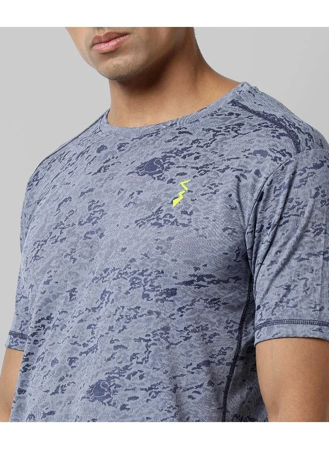 CAHOOT  Men's Prussian Blue Abstract Print Activewear T-Shirt for Men | Best Price UAE