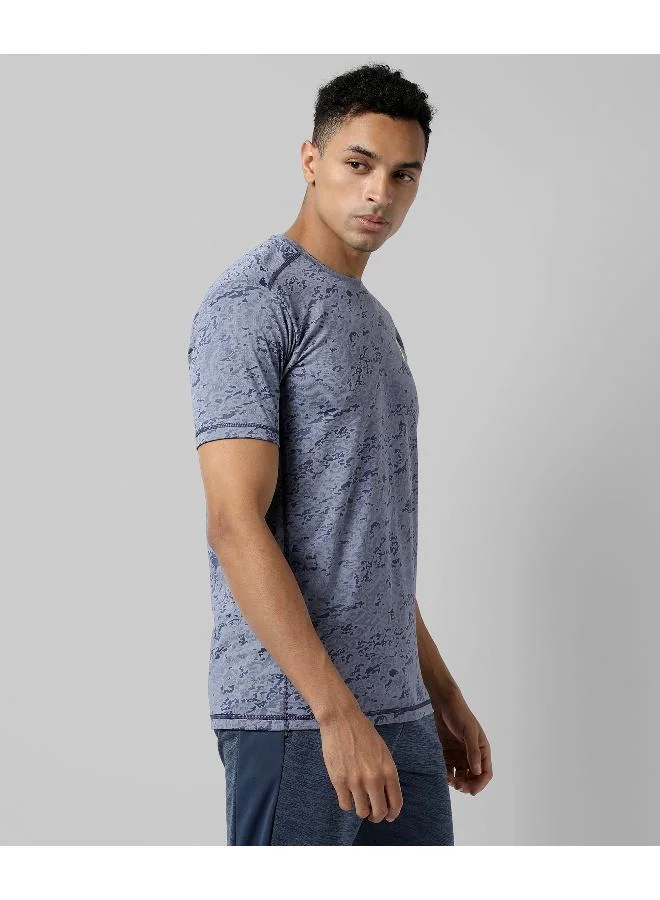 CAHOOT  Men's Prussian Blue Abstract Print Activewear T-Shirt for Men | Best Price UAE