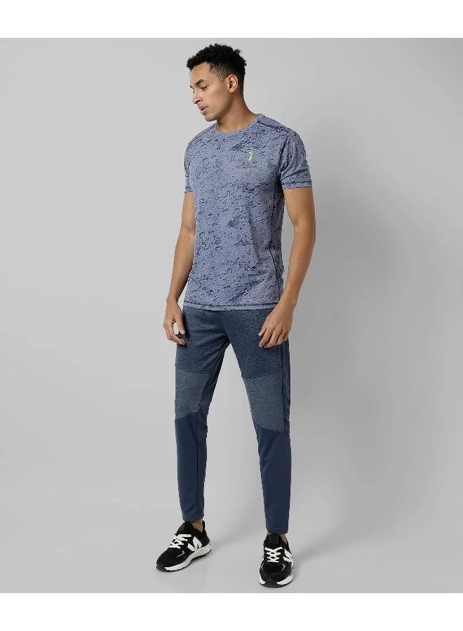 CAHOOT  Men's Prussian Blue Abstract Print Activewear T-Shirt for Men | Best Price UAE