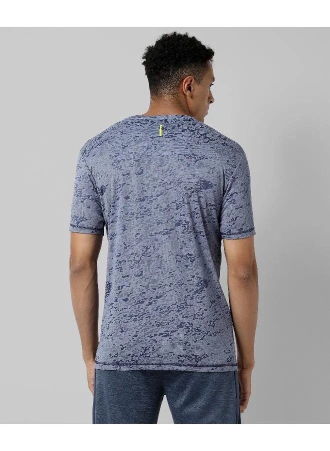 CAHOOT  Men's Prussian Blue Abstract Print Activewear T-Shirt for Men | Best Price UAE