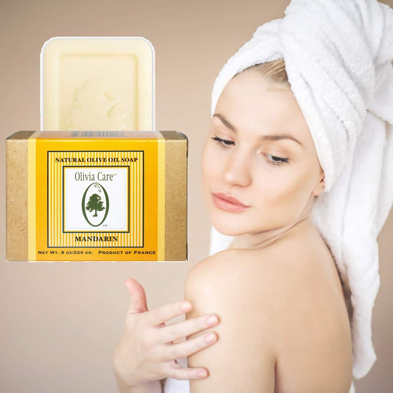 Olivia Care Premium Mandarin Bath & Body Bar Soap Organic, Vegan & Natural Olive Oil Repairs, Hydrates, Moisturizes & Deep Cleans Vitamin C Good for Sensitive Dry Skin Made in USA 8 OZ â€“ (4 PACK) - Image 4