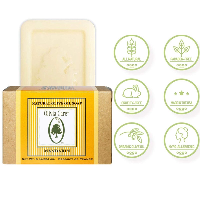 Olivia Care Premium Mandarin Bath & Body Bar Soap Organic, Vegan & Natural Olive Oil Repairs, Hydrates, Moisturizes & Deep Cleans Vitamin C Good for Sensitive Dry Skin Made in USA 8 OZ â€“ (4 PACK) - Image 3
