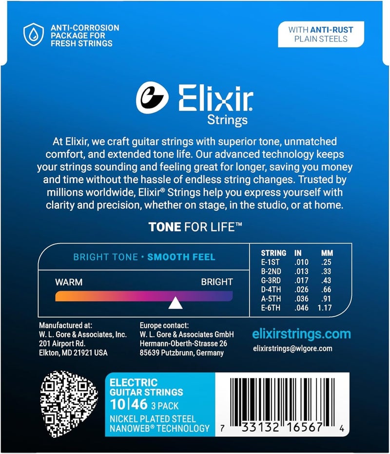 Elixir NANOWEB Light Electric Guitar Strings .010-.046 - Set of 3 - Image 3