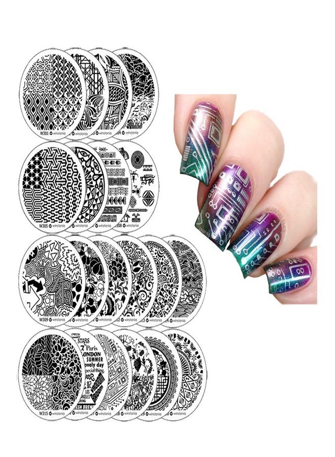 Winstonia Nail Art Stamping Plates 20 Pcs Bundle Set Manicure Stencils Easy Stamps Disc, 3rd Generation - Image 1