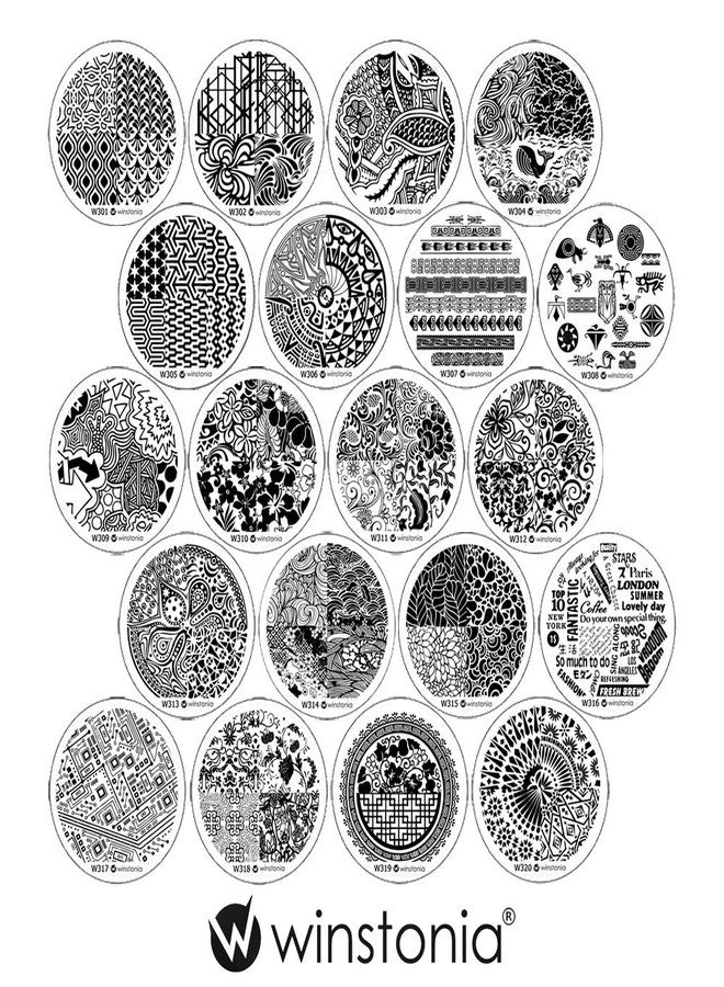 Winstonia Nail Art Stamping Plates 20 Pcs Bundle Set Manicure Stencils Easy Stamps Disc, 3rd Generation - Image 2