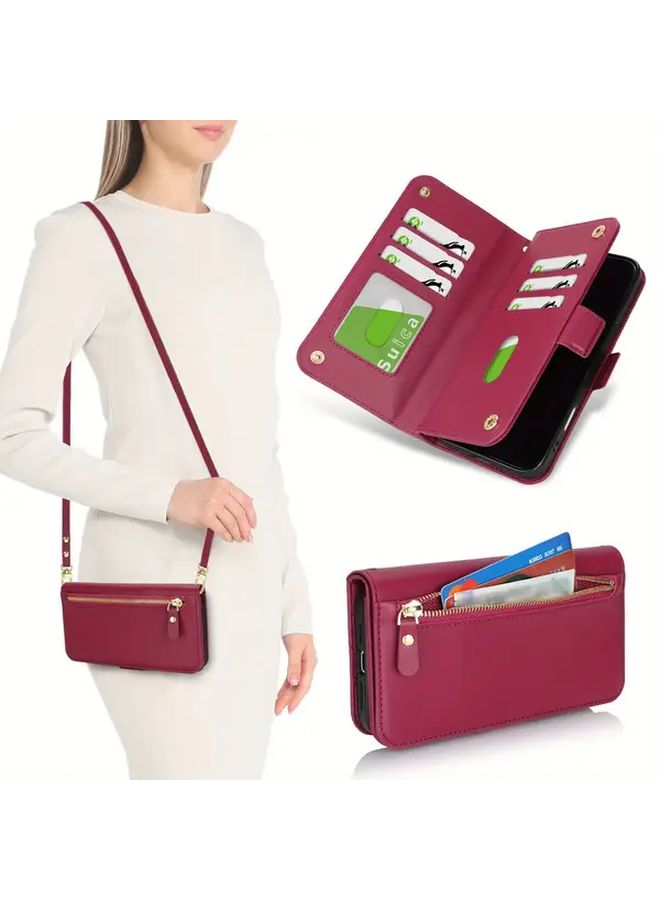 Light Brown Crossbody Wallet Phone Case for iPhone 14 Plus with RFID Blocking Adjustable Lanyard and Multiple Card Slots - Image 1