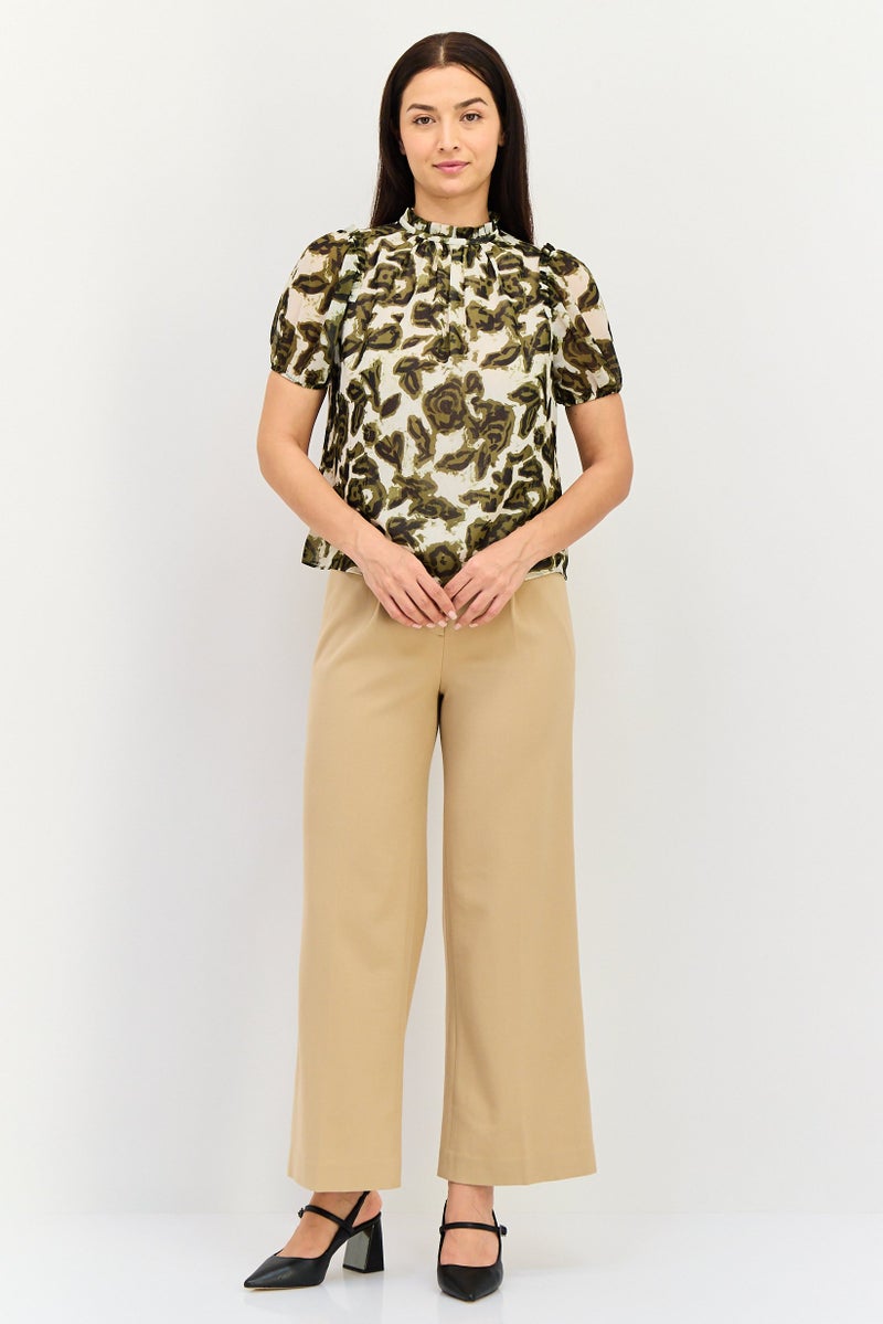 SELECTED Women Ruffle Collar Short Sleeve Floral Print Top, Multicolor - Image 4