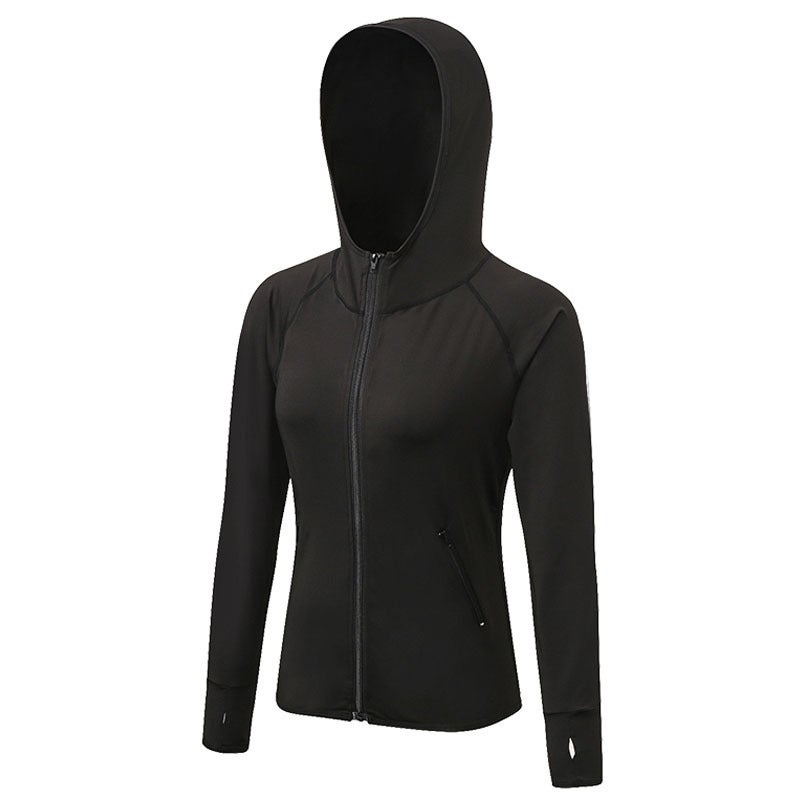 Generic Womens Autumn and Winter Sports Jacket Fitness Yoga Training Running Colorblock Zipper Hoodie Quick-drying Jacket 8003 Black 