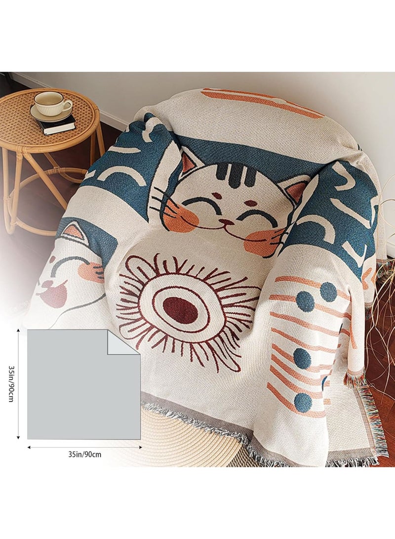 SYOSI بطانية قطنية منسوجة مع خيوط، بطانية زخرفية مزدوجة الجوانب للكنبة والسرير والكرسي والط camping، غطاء خفيف الوزن متعدد الاستخدامات يمكن استخدامه كغطاء طاولة أو سجادة 90x90 سم - Image 2