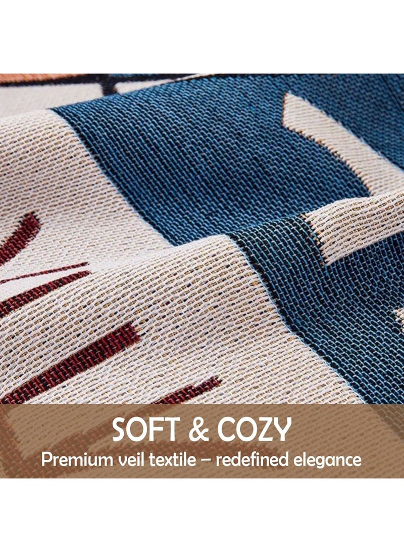 SYOSI بطانية قطنية منسوجة مع خيوط، بطانية زخرفية مزدوجة الجوانب للكنبة والسرير والكرسي والط camping، غطاء خفيف الوزن متعدد الاستخدامات يمكن استخدامه كغطاء طاولة أو سجادة 90x90 سم - Image 5