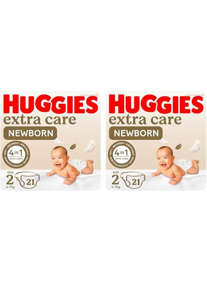 HUGGIES Extra Care Newborn Size 2 4 6 Kg Carry Pack 21 Diapers (Pack Of 2) - Image 1