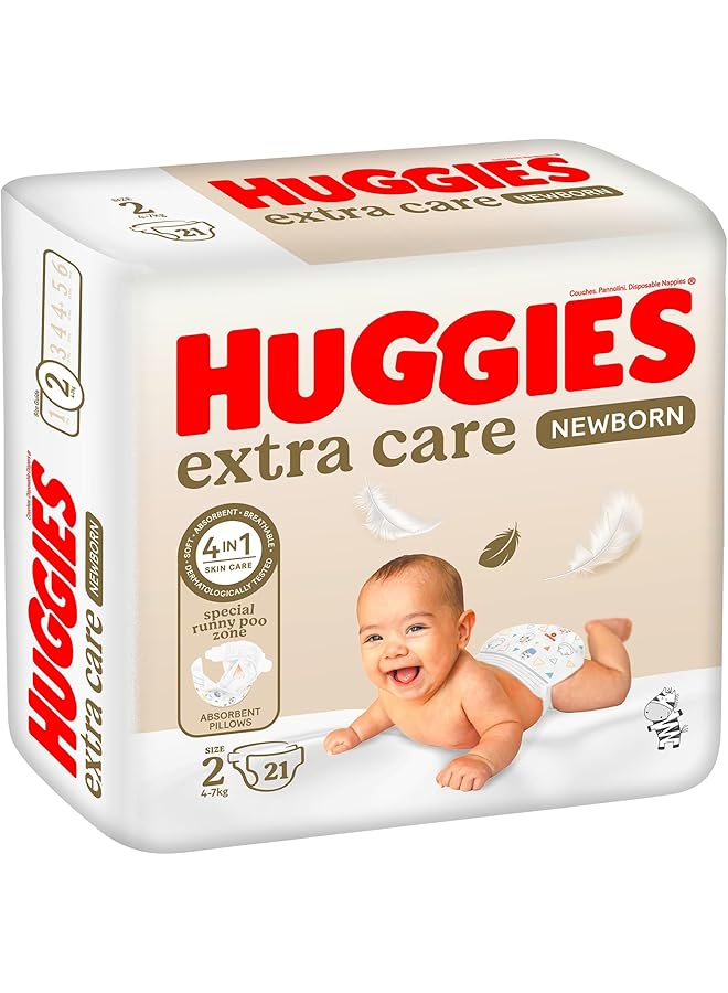 HUGGIES Extra Care Newborn Size 2 4 6 Kg Carry Pack 21 Diapers (Pack Of 2) - Image 2