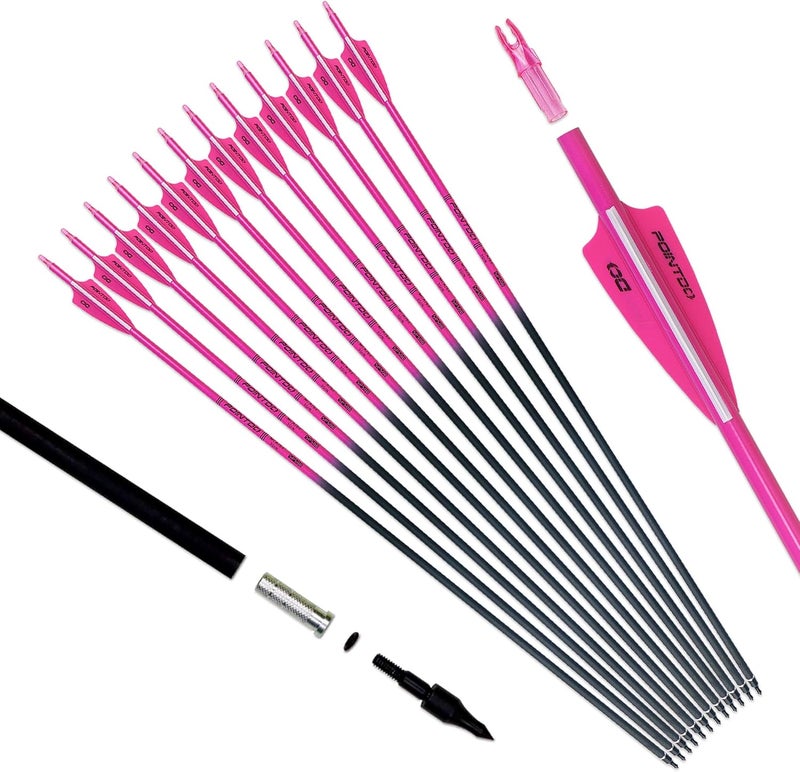 Pointdo 30inch Carbon Arrow Fluorescence Color Targeting and Practice and Hunting Arrows for Compound Bow and Recurve Bow with Removable Tips(Pack of 12) - Image 1
